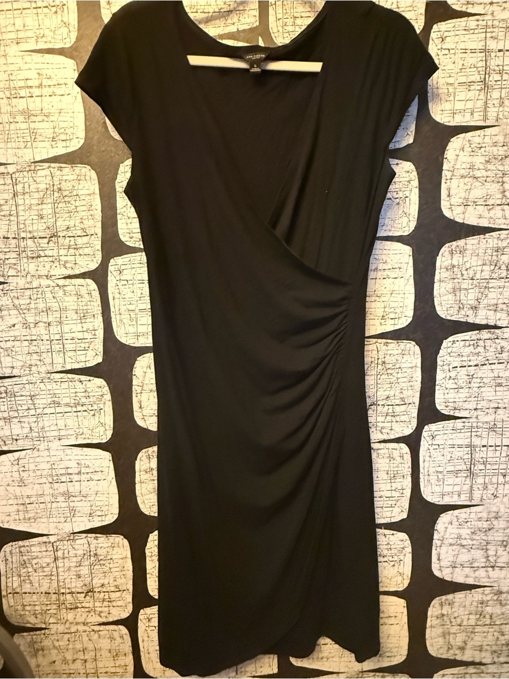 Ann Taylor Black Cap-Sleeve Faux-Wrap Dress
